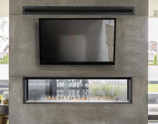 contemporary fireplace in cement style mantle